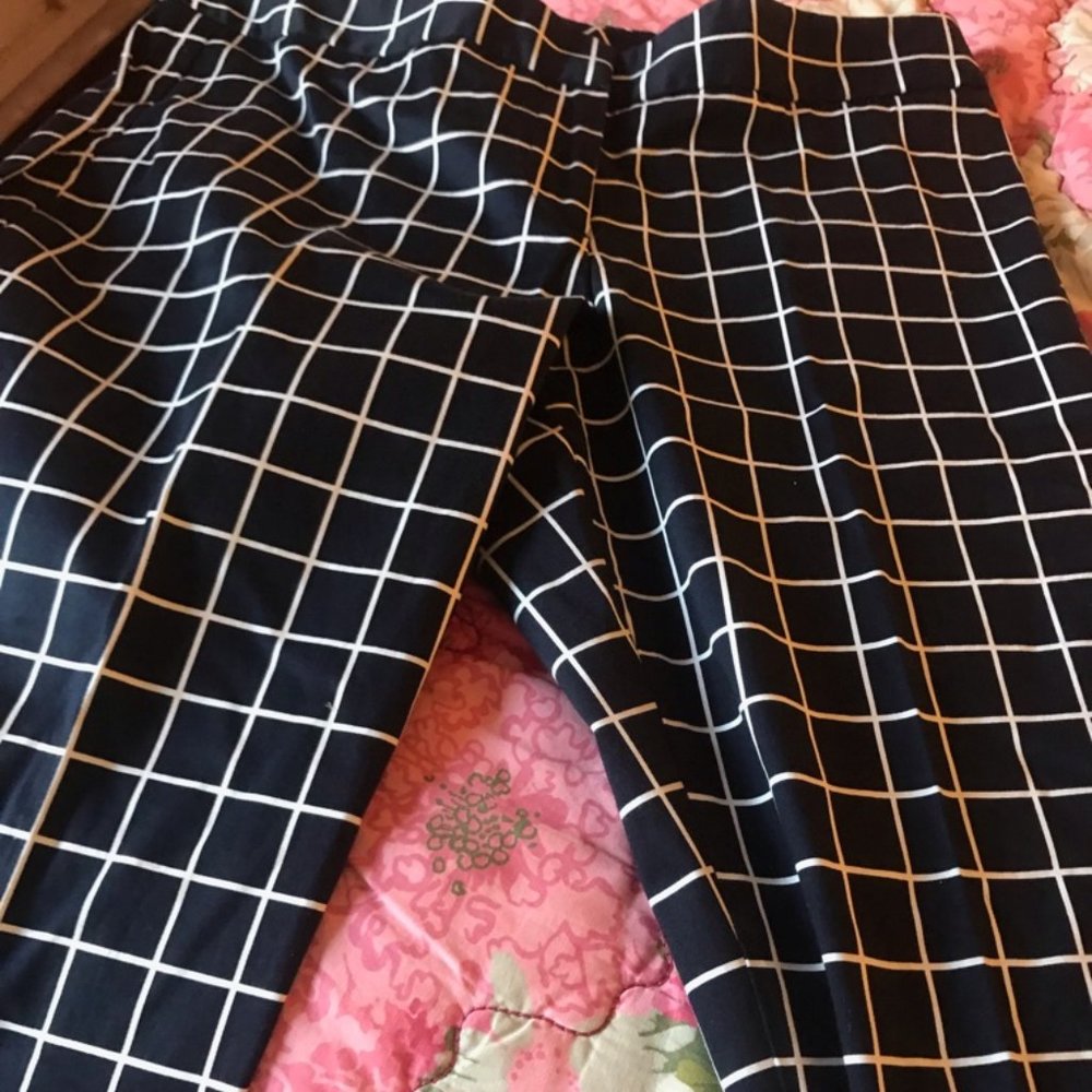 Navy/white polished cotton slacks, 12P, Talbots